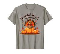 Grateful Hearts Gather Here Cute Thanksgiving Turchia Maglietta