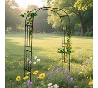 Graticcio da giardino in acciaio nero, per piante rampicanti, supporto per piante rampicanti in metallo, arco di facile montaggio, pergola per matrimoni e decorazione del cortile (250 x 240 cm)