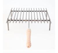 Graticola bistecchiera in ferro 30 cm x 35 cm con manico in legno per grigliate