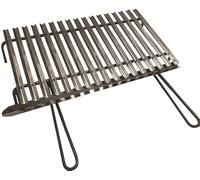 Graticola in acciaio inox, griglia per barbecue con sistema recupera grassi con piedini in ferro (60x35 cm)