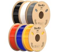 GratKit PETG Filamento per stampante 3D, 6 kg, 1,75 mm, -0,03 mm, 6 confezioni, 1 kg ciascuna, Nero, Bianco, Grigio, Rosso, Blu Trasparente, Giallo Trasparente