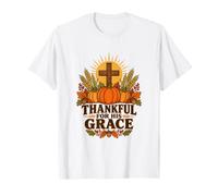 Grato per la Sua Grazia Zucca Croce Cristiana Autunno Maglietta