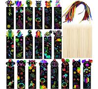 Gratta arte per bambini, 48 segnalibri Magic Rainbow per bambini, decorazioni per feste, fai da te, con pennino in legno e nastri per regali di compleanno in classe
