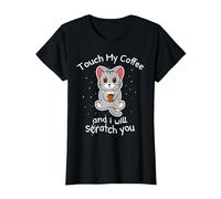 Gratta e Vinci Gattino Carino con caffè Maglietta, Donna, Nero, XS