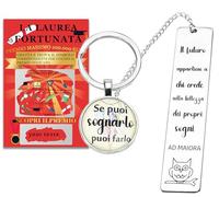 Gratta E Vinci Laurea Biglietto +Segnalibro+Portachiavi Metallo Laurea con Frase, Regalo Laurea Donna Uomo, Segnalibri Particolari Regalo Laurea Natale aurea Bomboniera Regali Laurea Donna Uomo