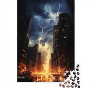 Grattacielo città fulmine Puzzle 1000 Pezzi Carta per Adulti Notte tempesta Gioco di Puzzle 1000 Pezzi Relax Decorazione Focus 38x26cm/1000pcs