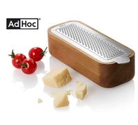 GRATTUGIA CON LAMA IN ACCIAIO GRANA FINE E CONTENITORE IN LEGNO DI ACACIA "ADHOC