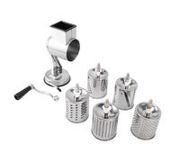 Grattugia manuale per formaggio e verdure, grattugia in acciaio inox a manovella con 5 lame intercambiabili e manico, ideale per formaggio, noci, patate e taglio a julienne (Marrone chiaro)