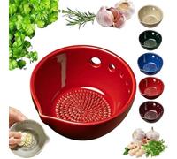 Grattugia per aglio e erbe aromatiche fatta a mano, 2 in 1 in gres porcellanato, strumento per preparare la cucina con spazzola, comodo ed efficiente spelafoglie con porta di drenaggio (rosso, piccolo