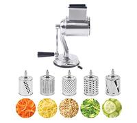 Grattugia per formaggio con manovella, affettatrice per verdure con 5 lame intercambiabili, grattugia da cucina, taglio rapido, grattugia a tamburo, adatta per verdure, frutta, noci, ecc. (argento)