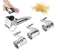 Grattugia Per Formaggio Rotante, Grattugia A Manovella Per Formaggio Acciaio Inox Con 3 Teste Per Pialla E Supporto Per Mancini E Destrimani, Noci, Zenzero, Carote