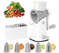 Grattugia per Formaggio Rotante Manuale, Mandolina per verdure con 5 Lame Intercambiabili, Affettatrice per Verdure Grattugia per Verdure per Tagliare Formaggio Verdure Frutta