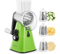 Grattugia per Formaggio Rotante, Reemix Taglia Verdure Manuale Mandolina per Verdure con 3 Acciaio Inox Pale Tamburo per Cucina Verdure, Patate, Carote, insalate, Manual and Safe Milling (Verde)