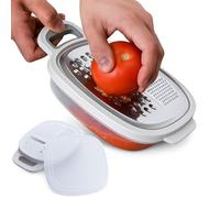 Grattugia per verdure manuale con ciotola e coperchio. Grattugia professionale per formaggio, patate, verdure con 3 lame diverse e contenitore per alimenti. Gratugia manuale con serbatoio multiuso