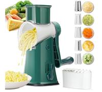 Grattugia rotante 5 in 1 per formaggio con manovella, con base a ventosa forte, multifunzione, affettatrice e tritatutto per tagliare formaggio, verdure (cetrioli, cavoli), frutta, gadget da cucina