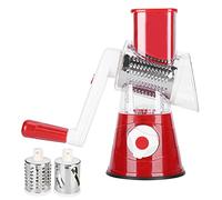Grattugia rotante per formaggio, tritatutto manuale, con 3 lame intercambiabili ultra affilate in acciaio inox (rosso)