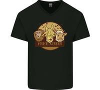 Gratuito Kisses Animali Mucca Scimmia Giraffa Uomo Scollo A V Cotone T-Shirt