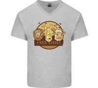 Gratuito Kisses Animali Mucca Scimmia Giraffa Uomo Scollo A V Cotone T-Shirt