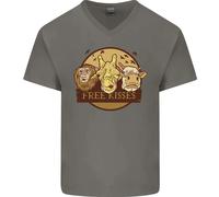 Gratuito Kisses Animali Mucca Scimmia Giraffa Uomo Scollo A V Cotone T-Shirt