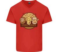Gratuito Kisses Animali Mucca Scimmia Giraffa Uomo Scollo A V Cotone T-Shirt