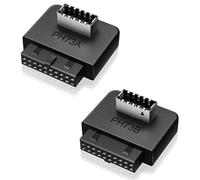 GRAUGEAR Confezione da 2 adattatori a forma di L a 90° da 19 pin a chiave | Intestazione USB interna per scheda madre, 19 pin maschio a tipo E Key-A femmina, set con angolo verso l'alto e verso il