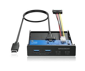 GRAUGEAR Pannello frontale 4-porte HUB tutte con 10Gbit/s, 2X USB-C+2X USB-A HUB USB3.2 Gen2, pannello frontale per alloggiamento PC da 3,5 pollici, USB3.2 Gen2 Chiave A 20 pin, metallo