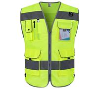 Graunton Gilet ad alta visibilità, 9 tasche, catarifrangente, da lavoro, per uomo e donna, ad alta visibilità, con strisce riflettenti, conforme agli standard ANSI/ISEA, giallo (UK, XL)