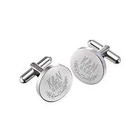 Gravado Gemelli Circolari da Uomo in Acciaio Inox Matt con Incisione Matrimonio, Personalizzati con Iniziali e Data, Motivo Cuore e Alloro