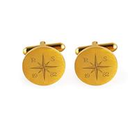 Gravado Gemelli in Acciaio Inox Oro di Forma Circolare con Incisione Personalizzata con Iniziali e Data, Motivo Bussola, Regali per Lui, Accessori Sposo e Testimoni