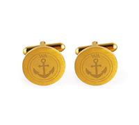 Gravado Gemelli in Acciaio Inox Oro di Forma Circolare con Incisione Personalizzata con Iniziali, Motivo Ancora, Scatola Inclusa, Idee Regalo per Lui, Accessori Eleganti Uomo
