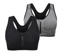 Graviar Reggiseno sportivo con zip frontale reggiseno post intervento chirurgico cuscinetti rimovibili donna running yoga canotta allenamento fitness, nero/grigio, XL