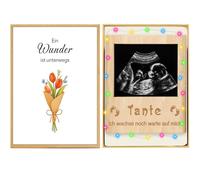 Gravidanza, cornice in legno per immagine ad ultrasuoni, retro magnetico con catena luminosa a LED, biglietti di auguri per la gravidanza, per voi sarete nonna e nonno, zia e zio (zia)