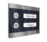 Graviers Design Campanello condominio Targhetta 2 nomi - V2A acciaio inox 140x115 mm - Pulsante LED incasso selezionabile esterno per porta d'ingresso