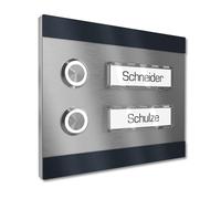 Graviers Design Campanello condominio Targhetta 2 nomi - V2A acciaio inox 140x115 mm Verniciatura a polvere RAL 7016 - Pulsante LED incasso selezionabile esterno per porta d'ingresso