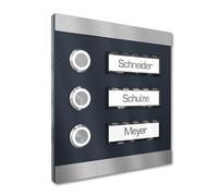 Graviers Design Campanello condominio Targhetta 3 nomi - V2A acciaio inox 140x150 mm - Pulsante LED incasso selezionabile esterno per porta d'ingresso