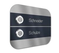 Graviers Design Campanello multi familiare con Pulsante LED incisione di 2 nomi - Campanello V2A in acciaio inox 140x115 mm - da incasso selezionabile da esterno per porta d'ingresso casa