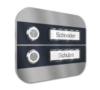 Graviers Design Campanello multi familiare con Pulsante LED Targhetta 2 nomi - Campanello V2A in acciaio inox 140x115 mm - da incasso selezionabile da esterno per porta d'ingresso casa