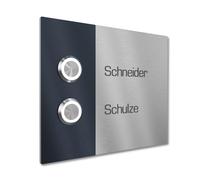 Graviers Design Campanello plurifamiliari con LED pressione incisione di 2 nomi - V2A acciaio inox 140x115 mm - da incasso selezionabile da esterno per porta d'ingresso