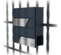 Graviers Design Cassetta delle lettere antracite RAL 7016 con supporto per recinzione - Cassetta postale personalizzata in acciaio inox incisione laser nome numero civico strada - serratura porta