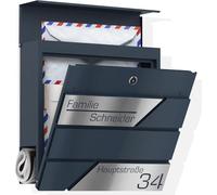 Graviers Design Cassetta delle lettere con scomparto per giornali in antracite RAL 7016 - Cassetta postale personalizzata in acciaio inox, targhetta con nome della strada, cassetta delle lettere da