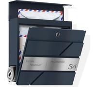 Graviers Design Cassetta delle lettere con scomparto per giornali in antracite, RAL 7016, personalizzabile, in acciaio inox, con incisione laser, nome della strada, disegno 2