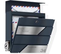 Graviers Design Cassetta delle lettere con scomparto per giornali in antracite, RAL 7016, personalizzabile, in acciaio inox, incisione laser, nome della strada, disegno 1
