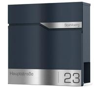 Graviers Design Cassetta delle lettere con scomparto per giornali in antracite, RAL 7016, personalizzabile, in acciaio inox, con nome della strada, con serratura