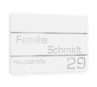 Graviers Design Numero civico personalizzabile in vetro acrilico + acciaio inox V2A 160 x 110 mm Bianco, Resistente alle intemperie, Antiruggine, Targa per porta d’ingresso, Made in Germany