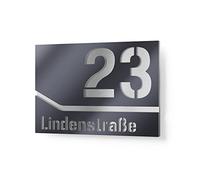 Graviers Design targhetta due righe per esterni - 215x150 mm, antracite RAL 7016, acciaio inox V2A (AISI 304), numero + testo personalizzabili