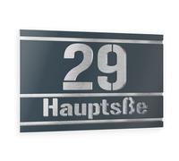 Graviers Design targhetta numero civico a due righe da esterno - 215x150 mm, antracite RAL 7016, acciaio inox V2A (AISI 304), personalizzabile