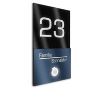 Graviers Design V2A campanello in acciaio inox con incisione del numero civico - 110x180mm Targhetta per campanello a pulsante LED dal design moderno in rivestimento RAL 7016 acrilico nero