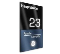 Graviers Design V2A campanello in acciaio inox con incisione del numero civico e del nome della via - piastra 110x180mm pulsante LED dal design moderno in rivestimento RAL 7016 acrilico nero