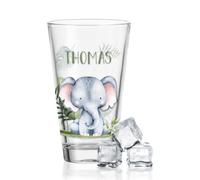 GRAVURZEILE Bicchiere da acqua con stampa UV - Gruppo di animali Safari - Personalizzato con nome desiderato - Regali per ragazzi e ragazze bambini per il compleanno - Adatto come bicchiere - Elefante