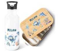 GRAVURZEILE - Borraccia stampata e contenitore per il pranzo - Subacqueo - Personalizzato con nome - Borraccia in acciaio inox 600 ml, contenitore per il pranzo con coperchio - Regalo per l'inizio